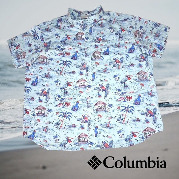 Columbia Other - Columbia Mens PFG Escape Beach Novelty Print Button Down Shirt Blue XXL